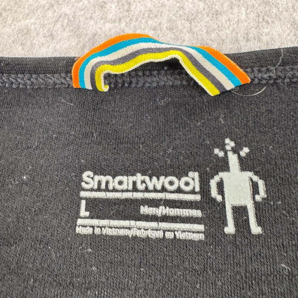 Smartwool Mens Large Black Gray Colorblock Henley Merino Wool Shirt SW014018